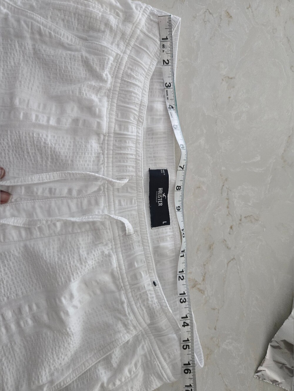 White Textured Drawstring Shorts - Picture 7 of 8